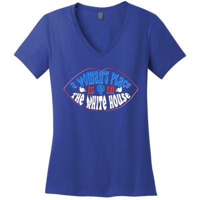 Cute Patriotic Rwb A Womans Place Is In The White House Women's V-Neck T-Shirt