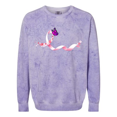 Cute Pink Ribbon Butterfly Breast Cancer Awareness Colorblast Crewneck Sweatshirt