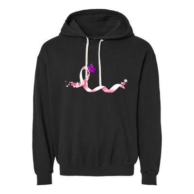 Cute Pink Ribbon Butterfly Breast Cancer Awareness Garment-Dyed Fleece Hoodie