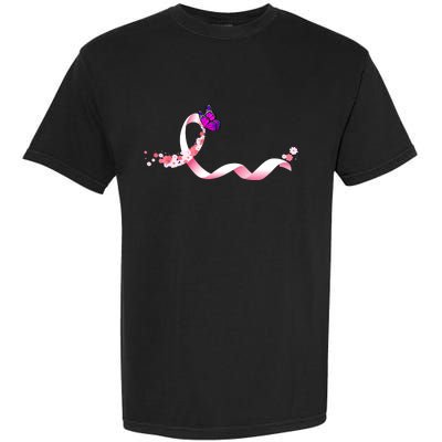 Cute Pink Ribbon Butterfly Breast Cancer Awareness Garment-Dyed Heavyweight T-Shirt