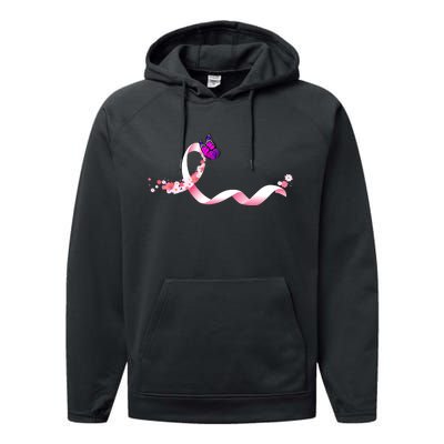 Cute Pink Ribbon Butterfly Breast Cancer Awareness Performance Fleece Hoodie