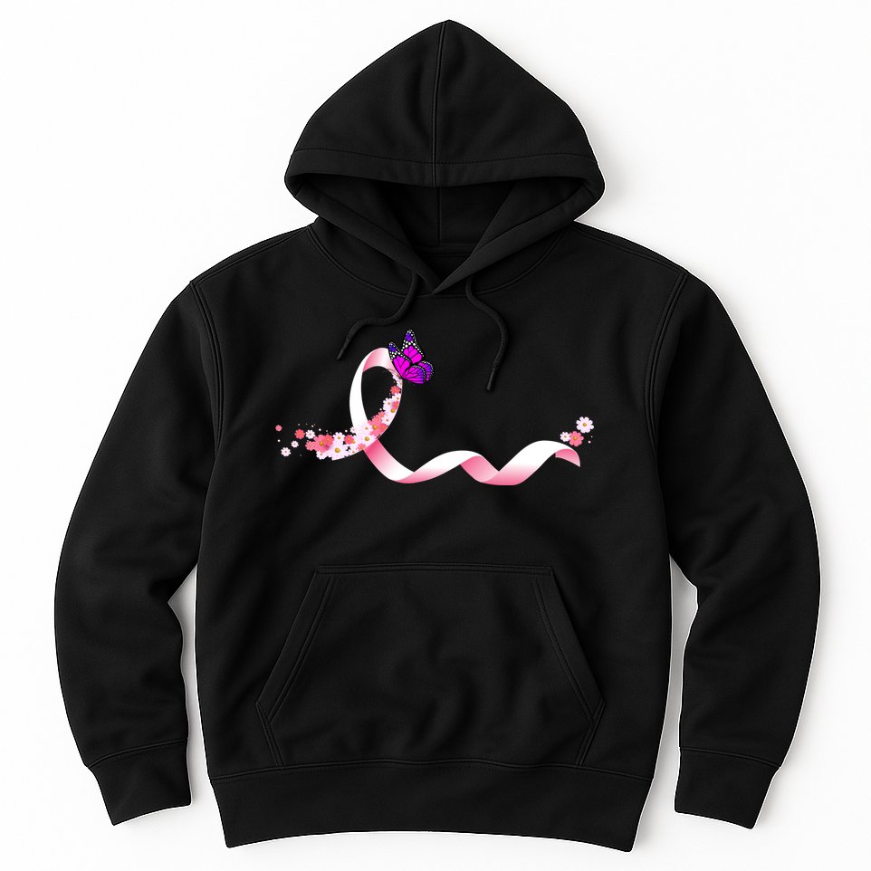 Cute Pink Ribbon Butterfly Breast Cancer Awareness Hoodie