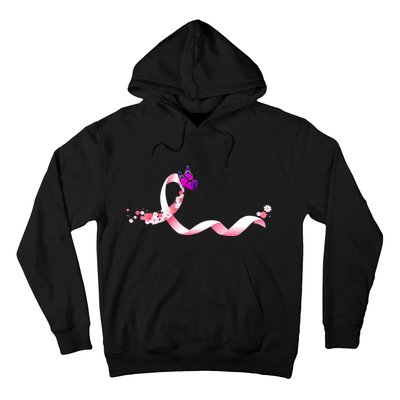 Cute Pink Ribbon Butterfly Breast Cancer Awareness Hoodie