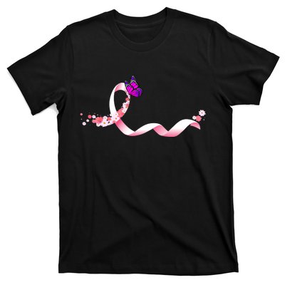 Cute Pink Ribbon Butterfly Breast Cancer Awareness T-Shirt