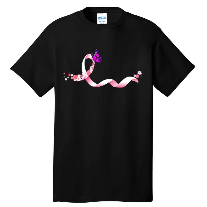 Cute Pink Ribbon Butterfly Breast Cancer Awareness Tall T-Shirt