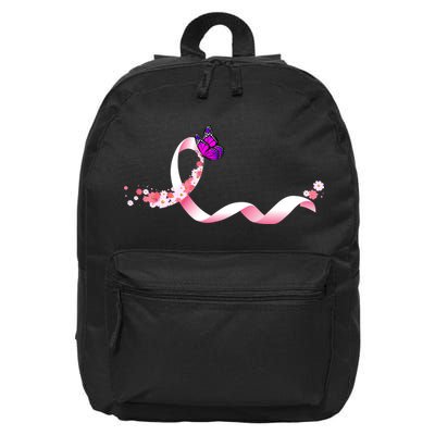Cute Pink Ribbon Butterfly Breast Cancer Awareness 16 in Basic Backpack