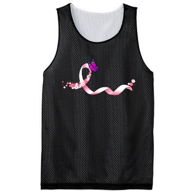 Cute Pink Ribbon Butterfly Breast Cancer Awareness Mesh Reversible Basketball Jersey Tank