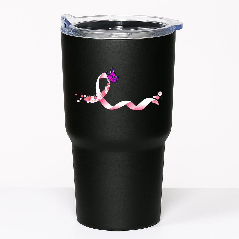 Cute Pink Ribbon Butterfly Breast Cancer Awareness Tumbler