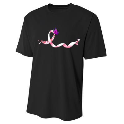 Cute Pink Ribbon Butterfly Breast Cancer Awareness Performance Sprint T-Shirt