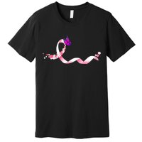 Cute Pink Ribbon Butterfly Breast Cancer Awareness Premium T-Shirt