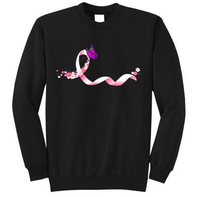 Cute Pink Ribbon Butterfly Breast Cancer Awareness Tall Sweatshirt