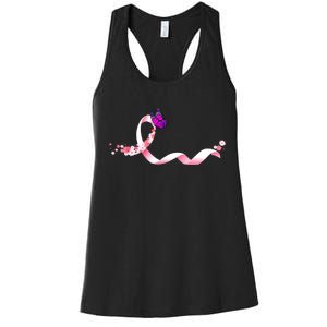 Cute Pink Ribbon Butterfly Breast Cancer Awareness Women's Racerback Tank