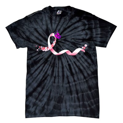 Cute Pink Ribbon Butterfly Breast Cancer Awareness Tie-Dye T-Shirt