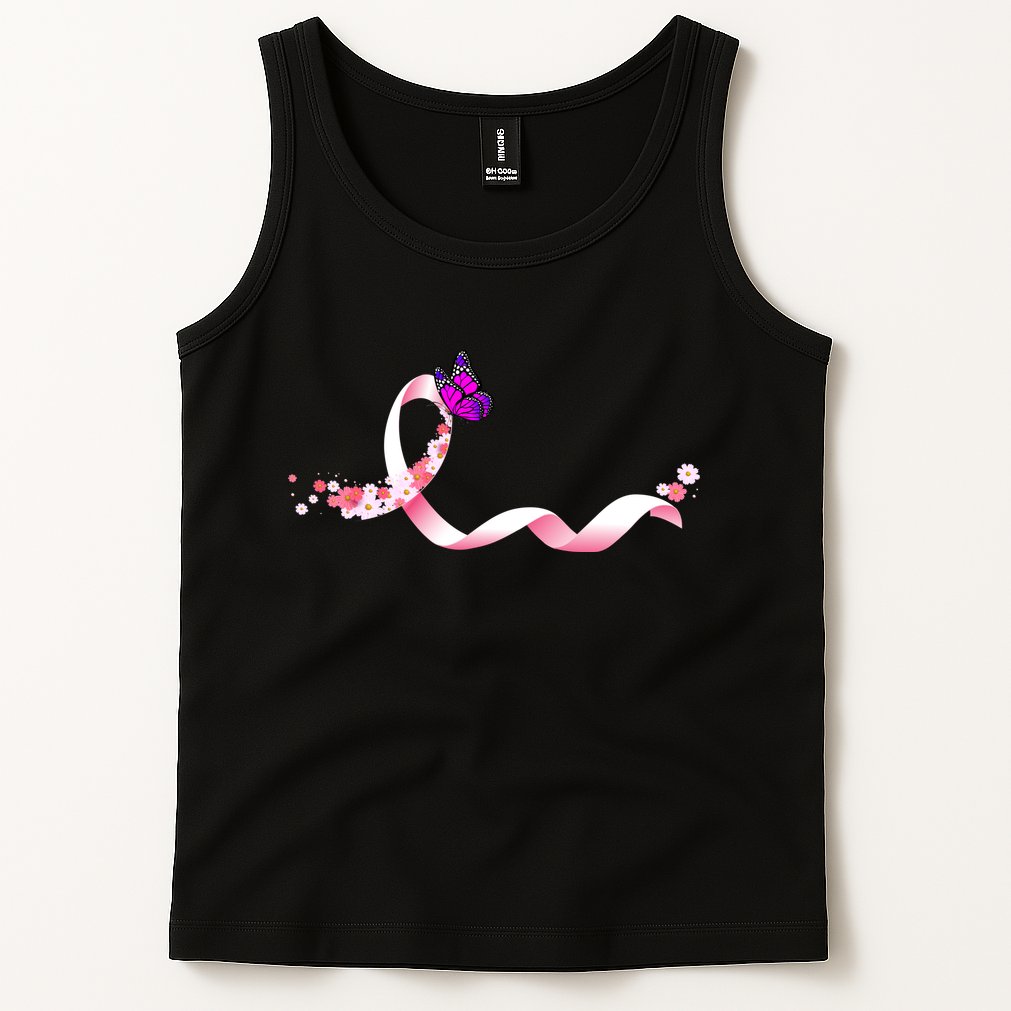Cute Pink Ribbon Butterfly Breast Cancer Awareness Tank Top