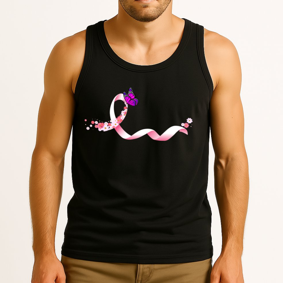 Cute Pink Ribbon Butterfly Breast Cancer Awareness Tank Top