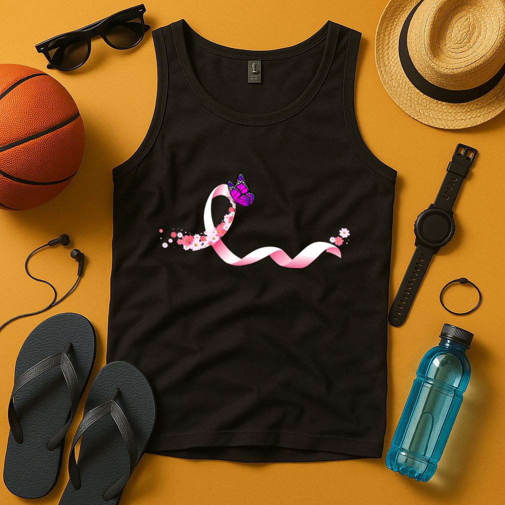 Cute Pink Ribbon Butterfly Breast Cancer Awareness Tank Top