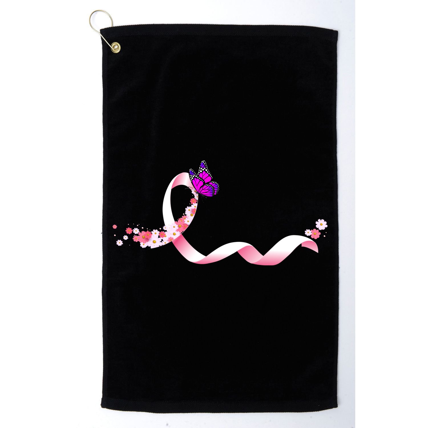 Cute Pink Ribbon Butterfly Breast Cancer Awareness Golf Towel