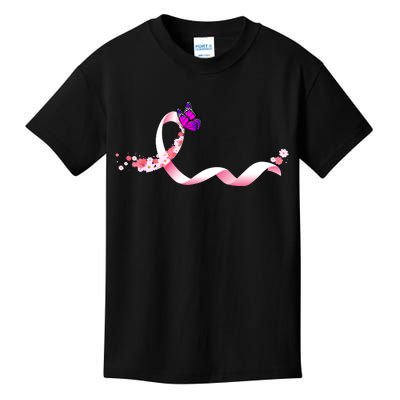 Cute Pink Ribbon Butterfly Breast Cancer Awareness Kids T-Shirt