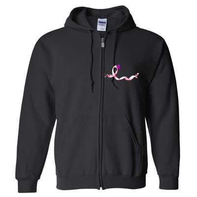 Cute Pink Ribbon Butterfly Breast Cancer Awareness Full Zip Hoodie