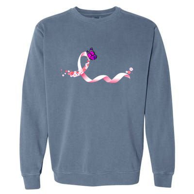 Cute Pink Ribbon Butterfly Breast Cancer Awareness Garment-Dyed Sweatshirt