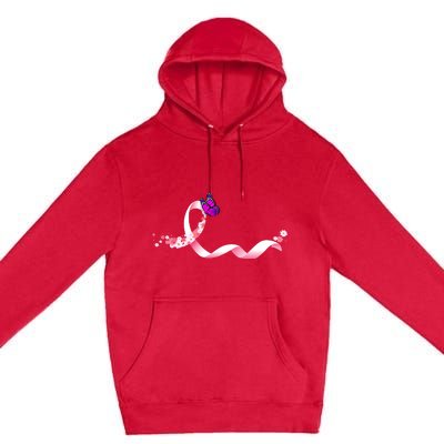 Cute Pink Ribbon Butterfly Breast Cancer Awareness Premium Pullover Hoodie