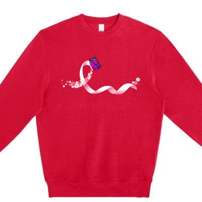 Cute Pink Ribbon Butterfly Breast Cancer Awareness Premium Crewneck Sweatshirt