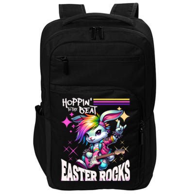 Cute Punk Rocking Bunny Hopping Rabbit Easter Rocks Impact Tech Backpack