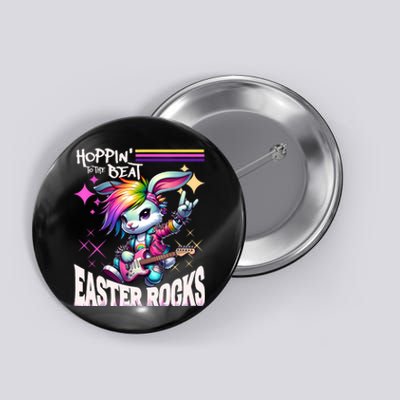 Cute Punk Rocking Bunny Hopping Rabbit Easter Rocks Button