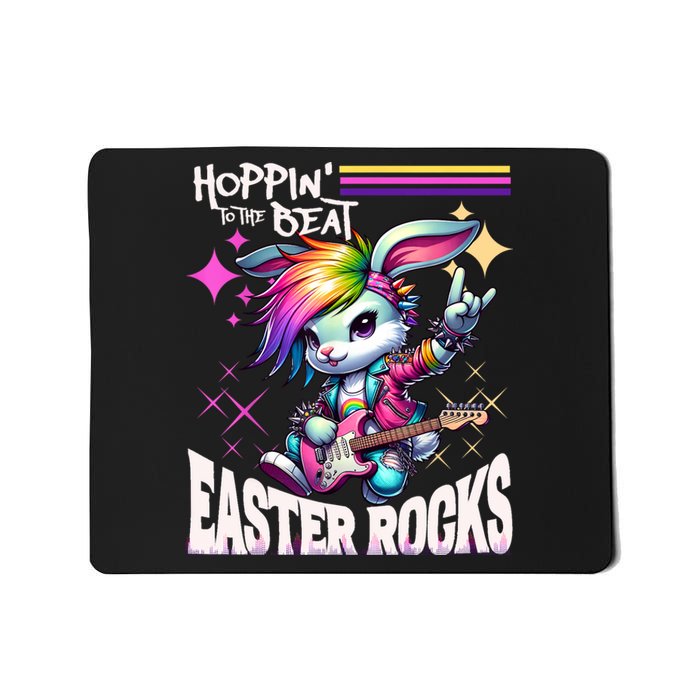 Cute Punk Rocking Bunny Hopping Rabbit Easter Rocks Mousepad