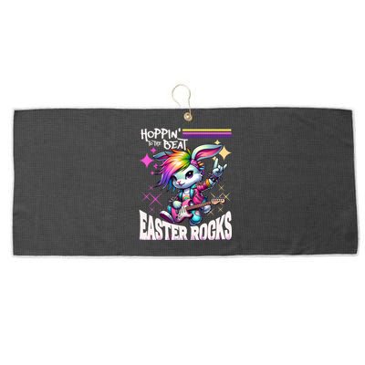 Cute Punk Rocking Bunny Hopping Rabbit Easter Rocks Large Microfiber Waffle Golf Towel