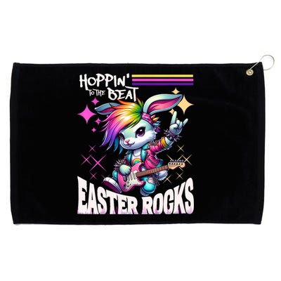 Cute Punk Rocking Bunny Hopping Rabbit Easter Rocks Grommeted Golf Towel