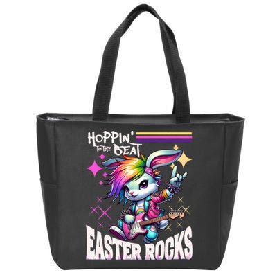 Cute Punk Rocking Bunny Hopping Rabbit Easter Rocks Zip Tote Bag