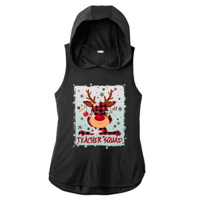 Cute Plaid Reindeer Teacher Squad Ladies PosiCharge Tri-Blend Wicking Draft Hoodie Tank