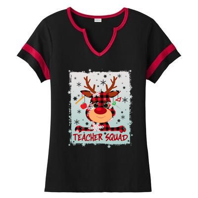 Cute Plaid Reindeer Teacher Squad Ladies Halftime Notch Neck Tee