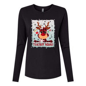 Cute Plaid Reindeer Teacher Squad Womens Cotton Relaxed Long Sleeve T-Shirt