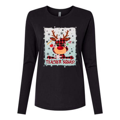 Cute Plaid Reindeer Teacher Squad Womens Cotton Relaxed Long Sleeve T-Shirt