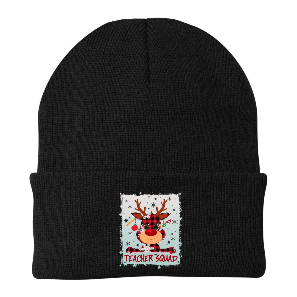 Cute Plaid Reindeer Teacher Squad Beanie
