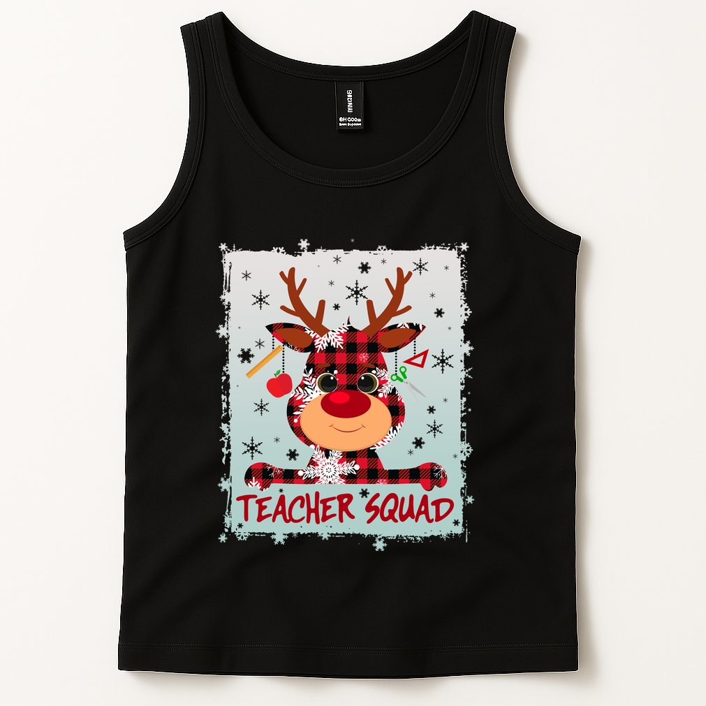 Cute Plaid Reindeer Teacher Squad Tank Top