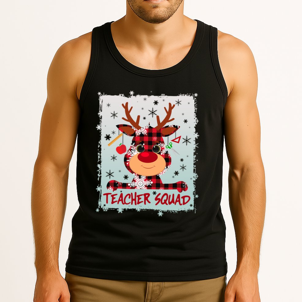 Cute Plaid Reindeer Teacher Squad Tank Top