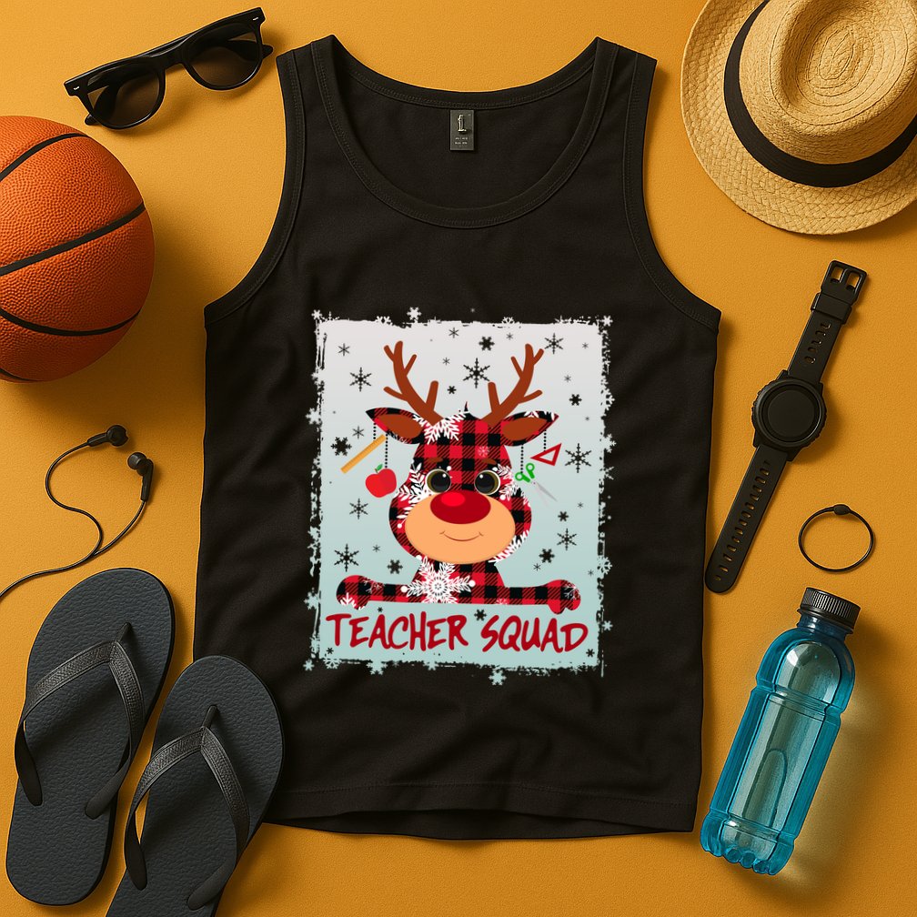 Cute Plaid Reindeer Teacher Squad Tank Top