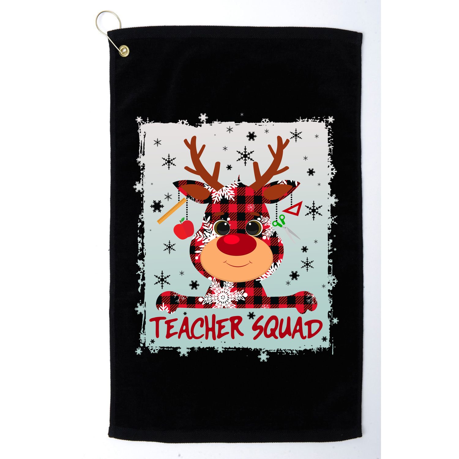 Cute Plaid Reindeer Teacher Squad Golf Towel