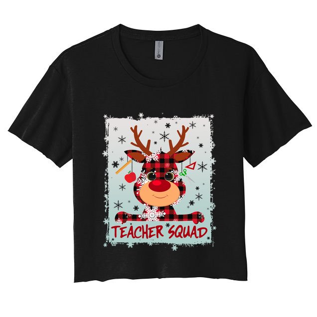 Cute Plaid Reindeer Teacher Squad Crop Top