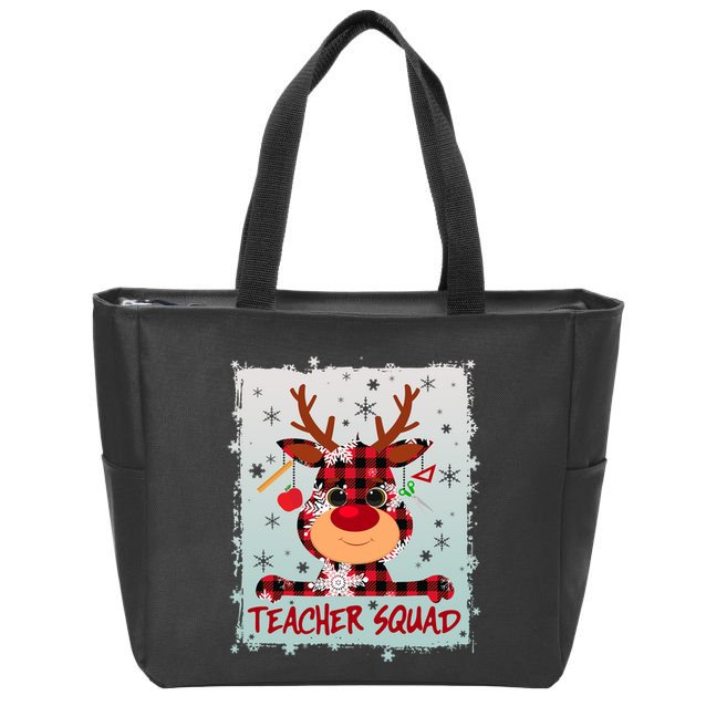 Cute Plaid Reindeer Teacher Squad Zip Tote Bag