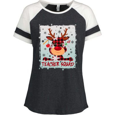 Cute Plaid Reindeer Teacher Squad Enza Ladies Jersey Colorblock Tee