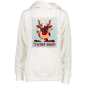 Cute Plaid Reindeer Teacher Squad Womens Funnel Neck Pullover Hood