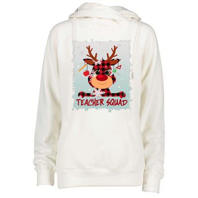 Cute Plaid Reindeer Teacher Squad Womens Funnel Neck Pullover Hood