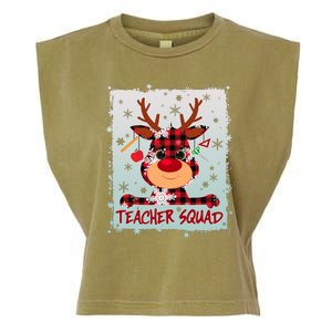 Cute Plaid Reindeer Teacher Squad Garment-Dyed Women's Muscle Tee