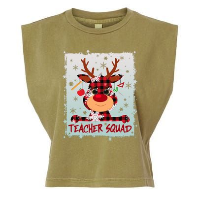 Cute Plaid Reindeer Teacher Squad Garment-Dyed Women's Muscle Tee