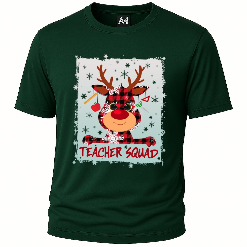 Cute Plaid Reindeer Teacher Squad Cooling Performance Crew T-Shirt