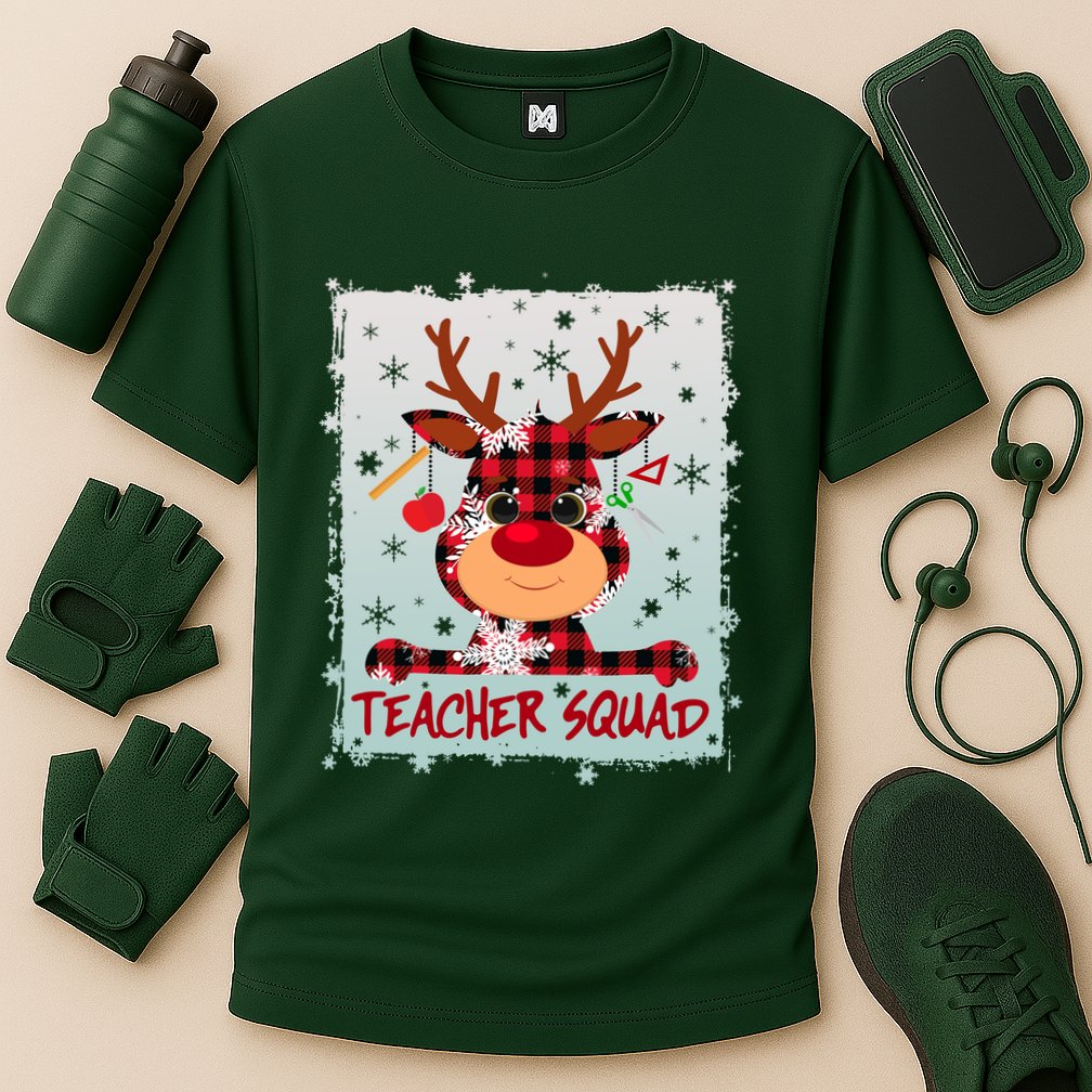 Cute Plaid Reindeer Teacher Squad Cooling Performance Crew T-Shirt